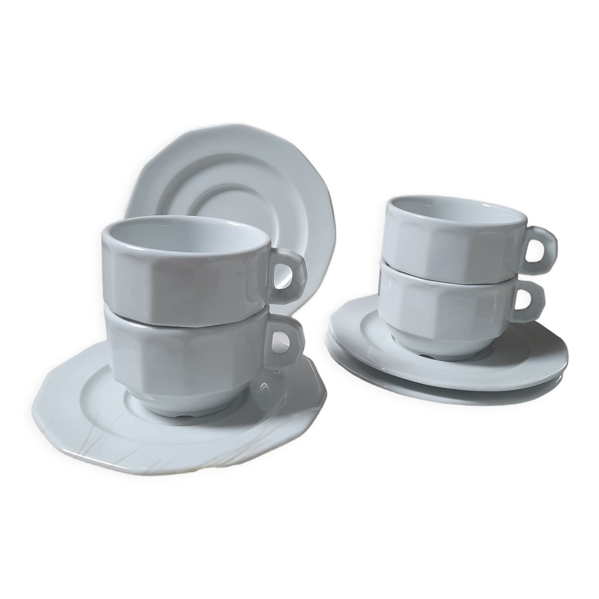 4 tasses & sous-tasses bistrot de Pillivuyt, vintage 70's