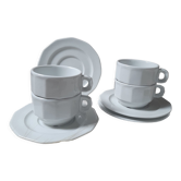 4 tasses & sous-tasses bistrot de Pillivuyt, vintage 70's