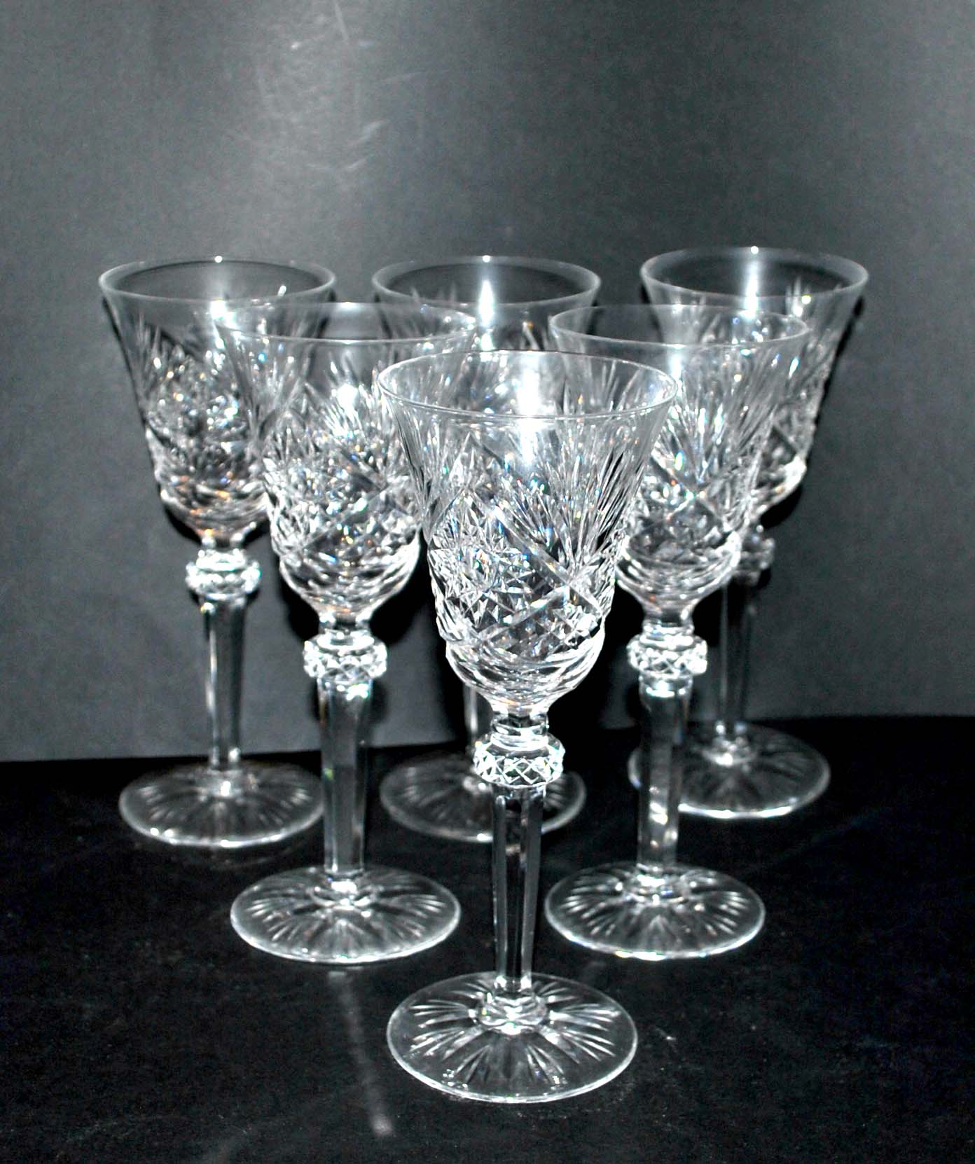 Set of 6 diamond cut crystal wine glasses lemberg or saint-louis 17cm