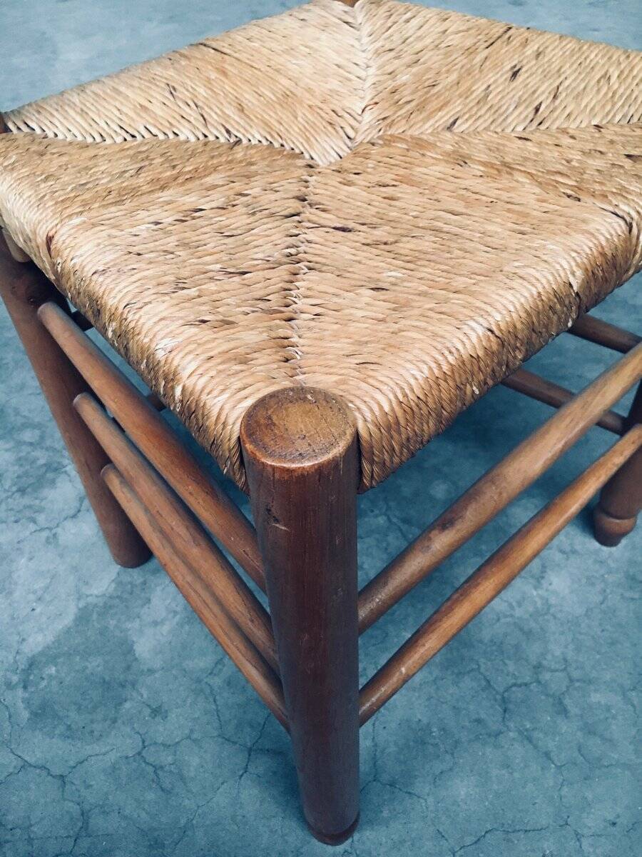 Rustic Oak and Rush High Ladder Back Dining Chairs, Belgium, 1950s, Set of 6