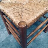 Rustic Oak and Rush High Ladder Back Dining Chairs, Belgium, 1950s, Set of 6