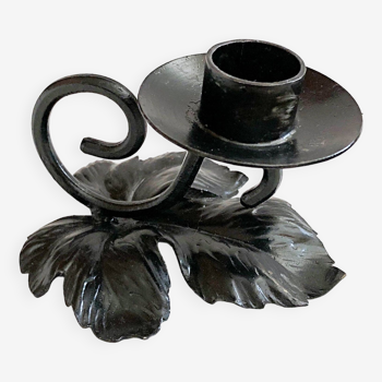 Handcrafted black wrought iron hand candle holder