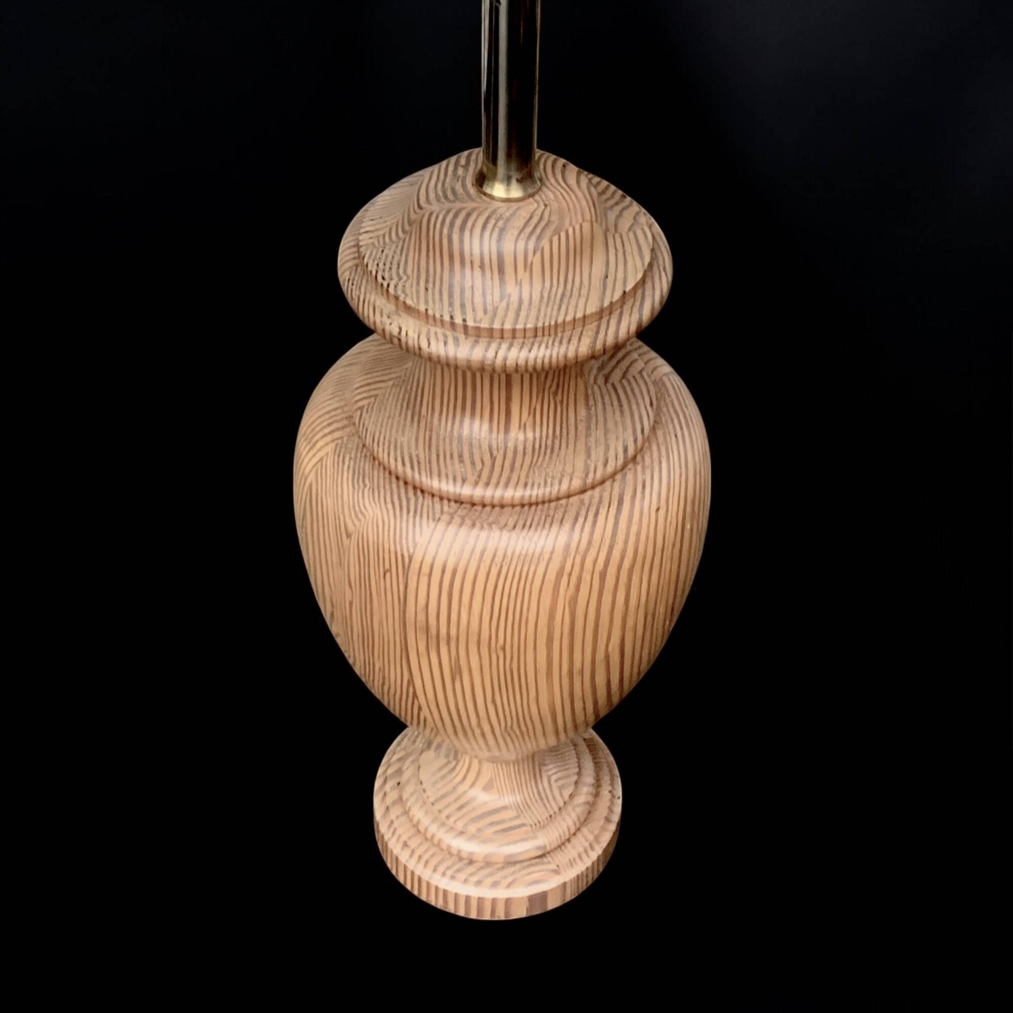 Large vintage lamp base in solid wood and chrome metal