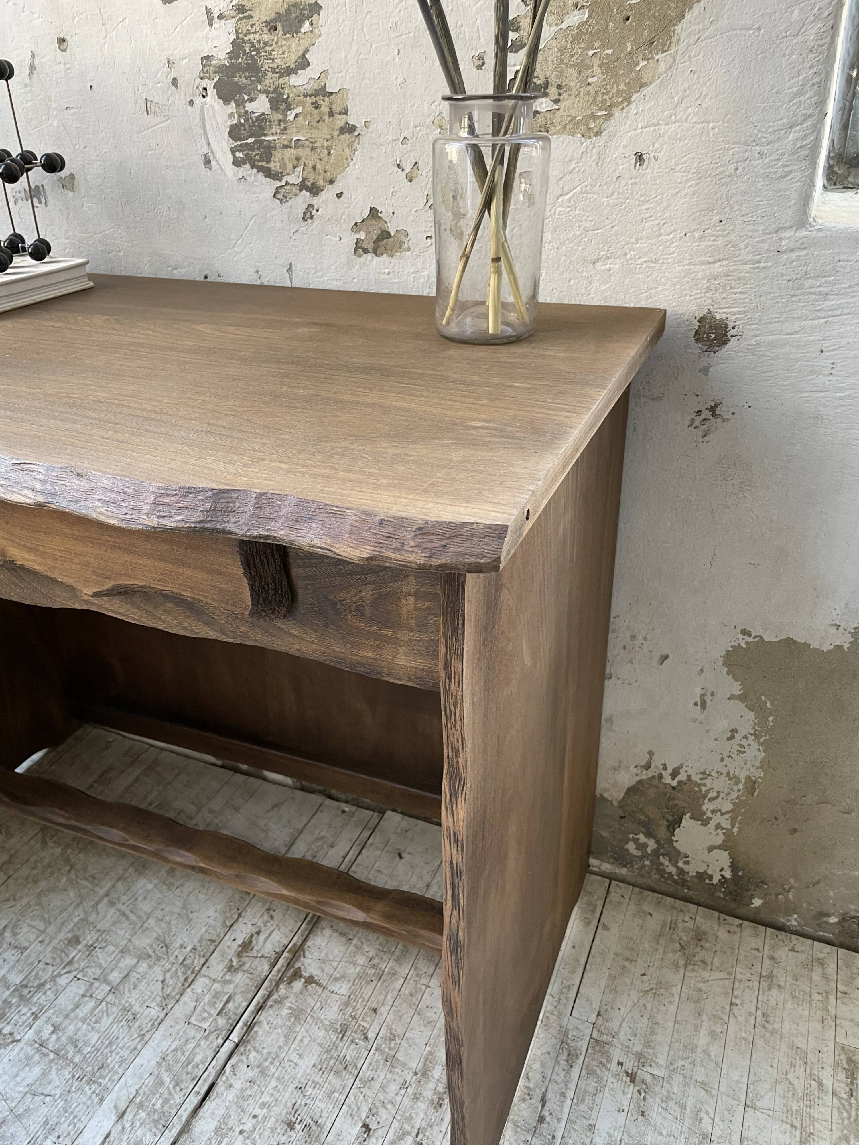Brutalist desk in elm, signed Aranjou.