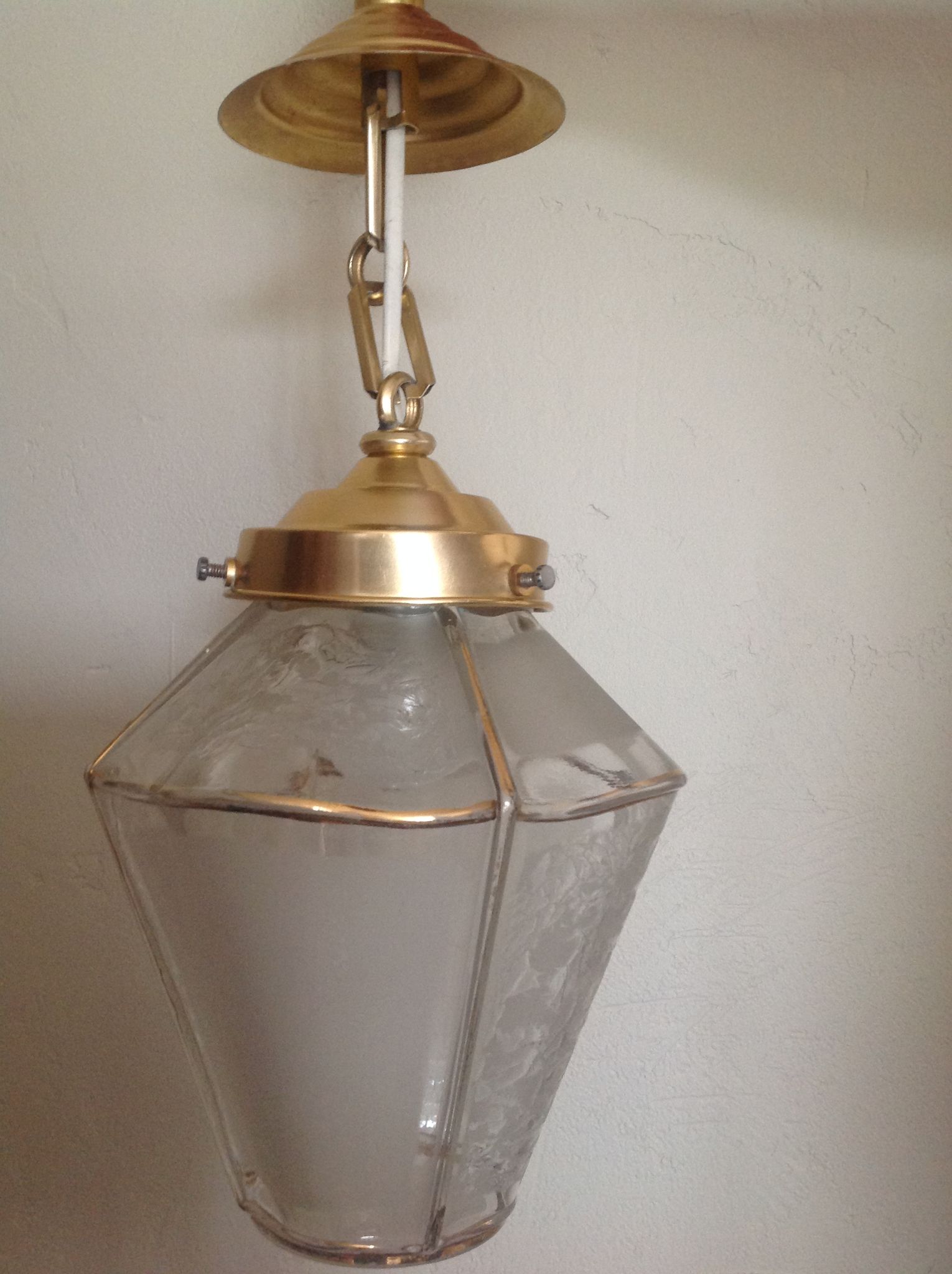 Lantern pendant four sides frosted glass and gold metal art deco / art nouveau