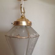Lantern pendant four sides frosted glass and gold metal art deco / art nouveau