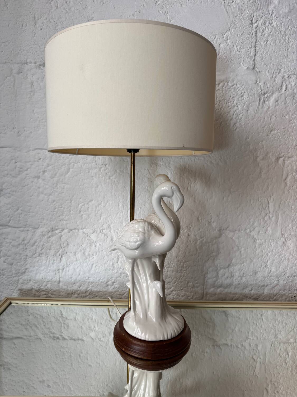 Porcelain lamp with pink flamingos from the 1980s.