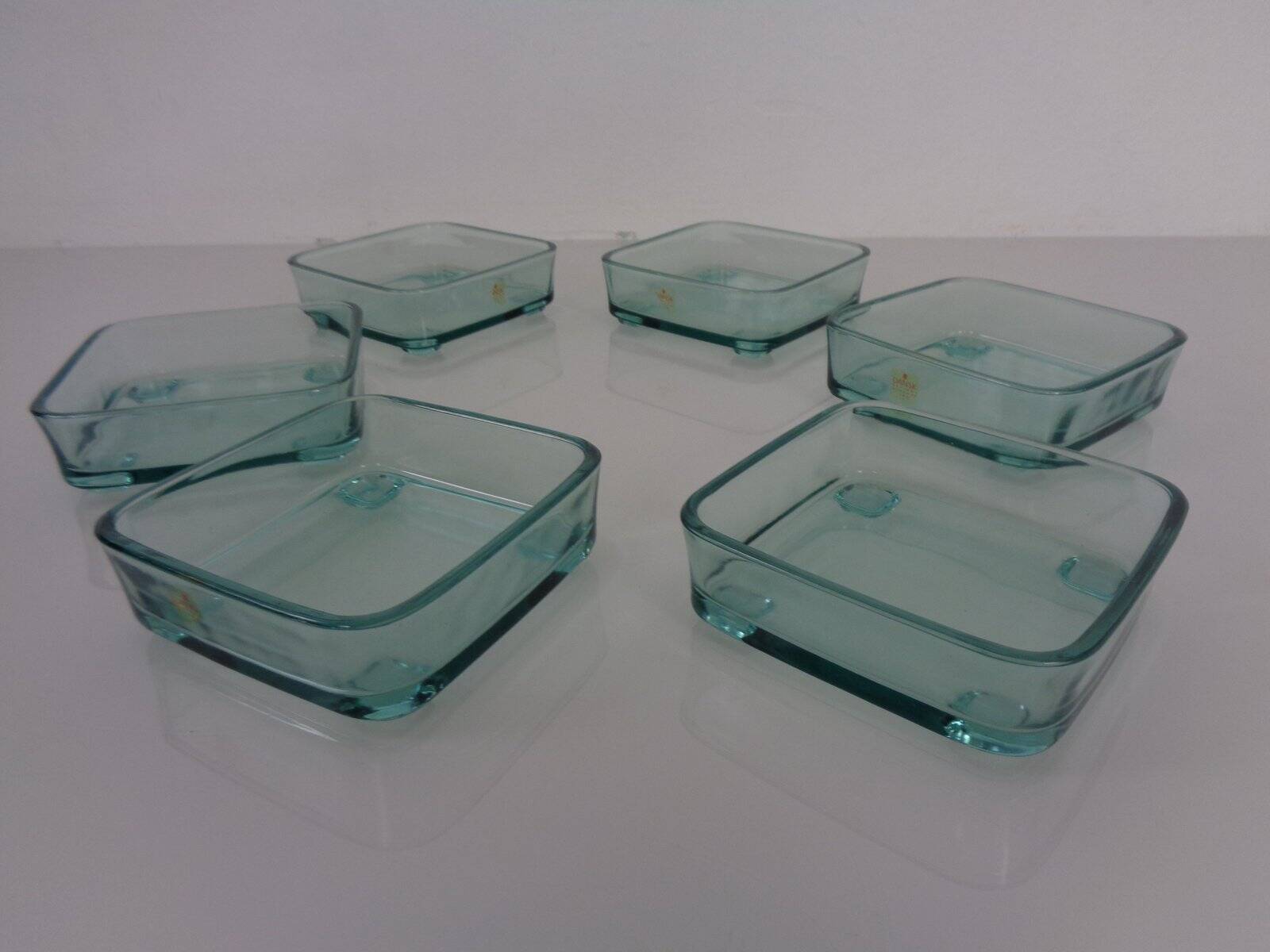 Teak tray with glass bowls by Jens Quistgaard for IHQ Dansk Designs, 1960s, set of 7.