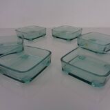 Teak tray with glass bowls by Jens Quistgaard for IHQ Dansk Designs, 1960s, set of 7.