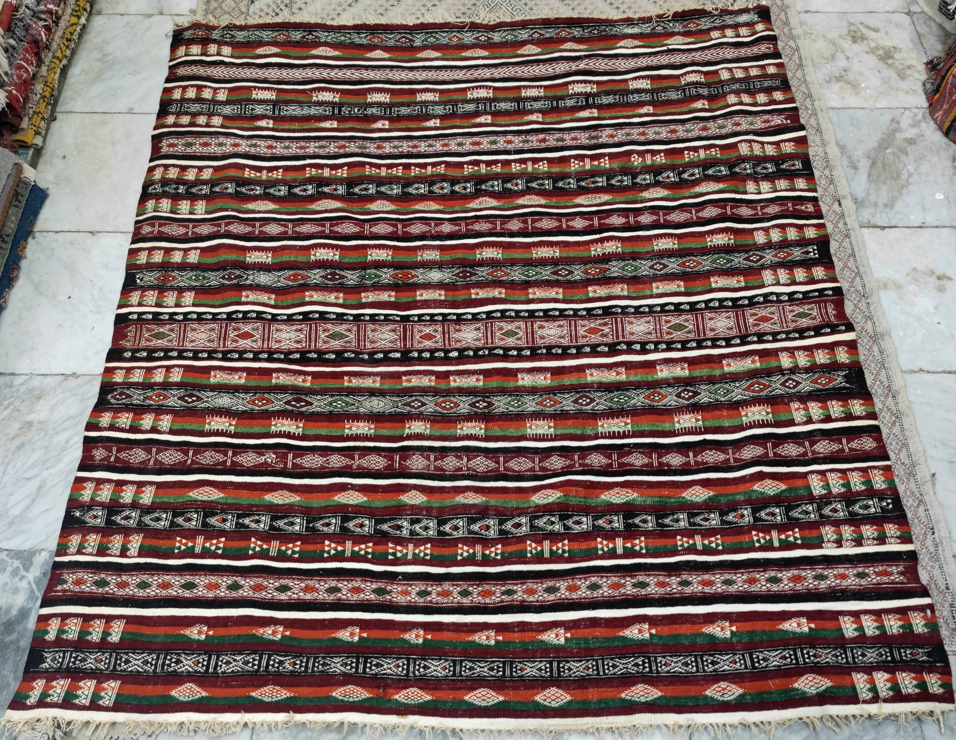 Vintage kilim rug woven and embroidered by hand