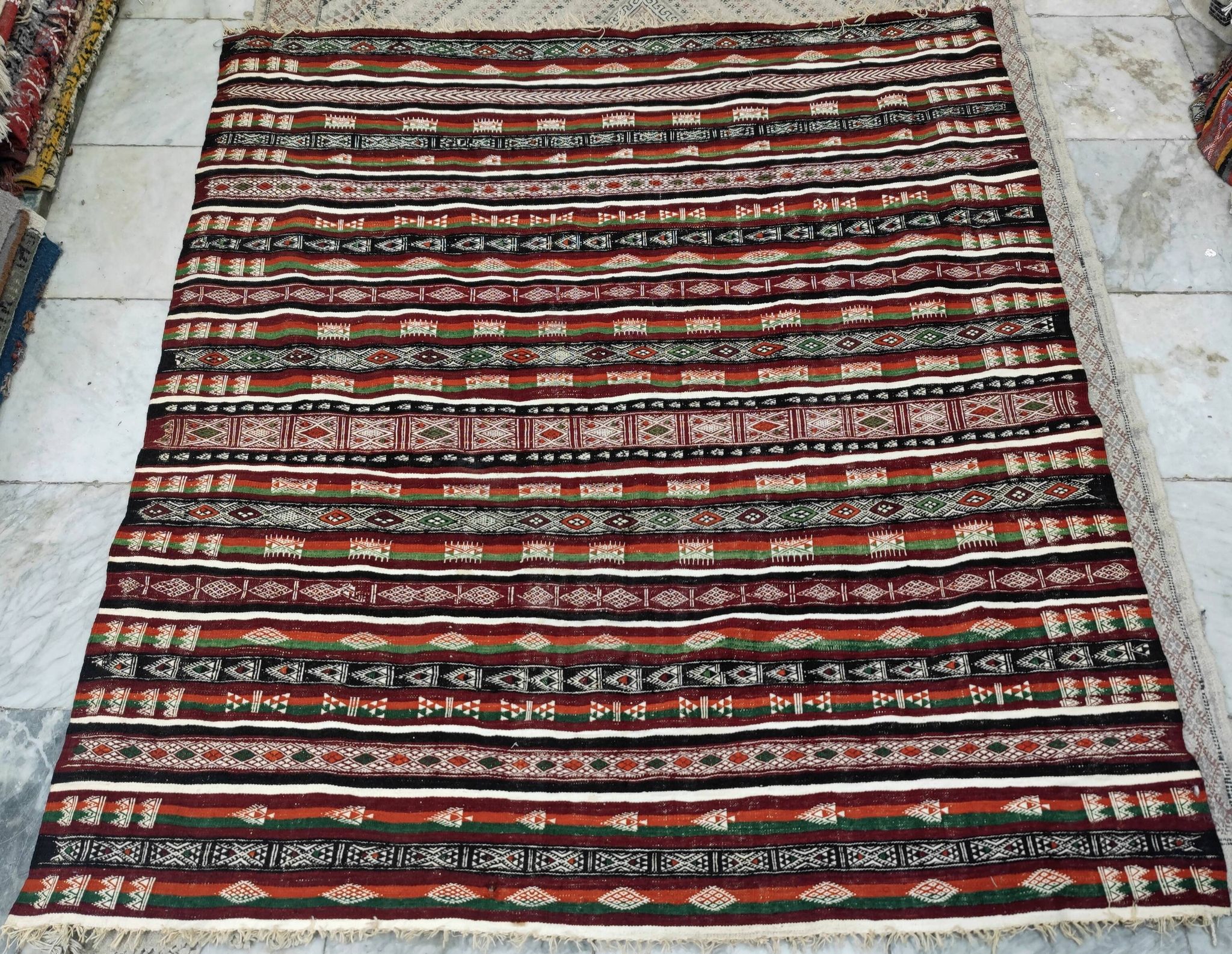 Vintage kilim rug woven and embroidered by hand