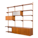 Bibliothèque modulaire à 3 baies Kai Kristiansen en teck avec armoire à porte tambour et étagère de bureau, De
