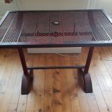 Table 'bistrot industrielle vintage" par René Malaval (1940) belle platine metal rouge