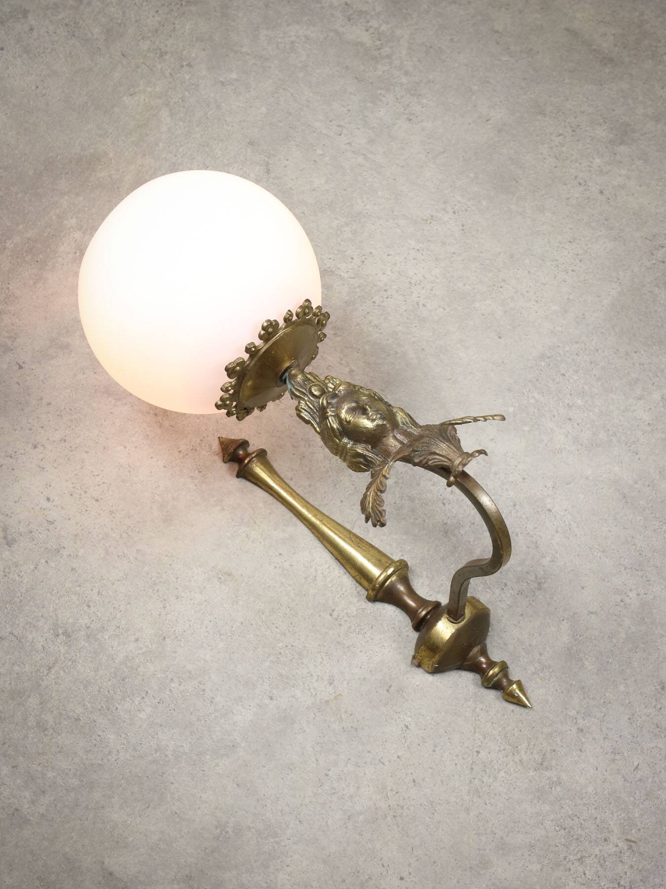 Antique Italian Figural Brass Wall Lamp, set of 2