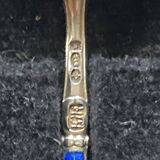 Cuillères à café fin XIX siècle ARGENT MASSIF 995 3 poinçons + émail BLEU ROI origine ANGLAISE