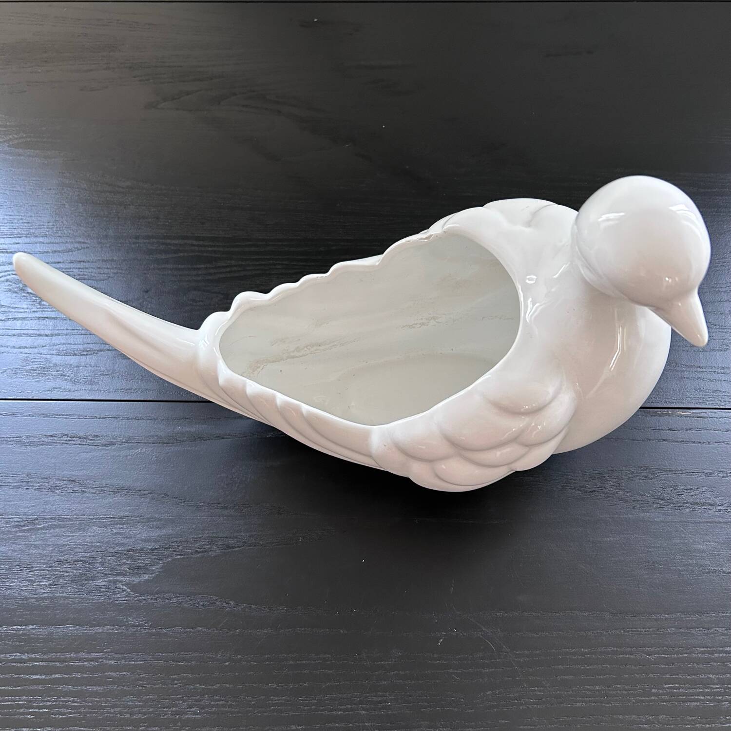 Large white bird cache pot