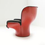 Vintage Elda chair in black leather & red shell by Joe Colombo for Comfort Italy