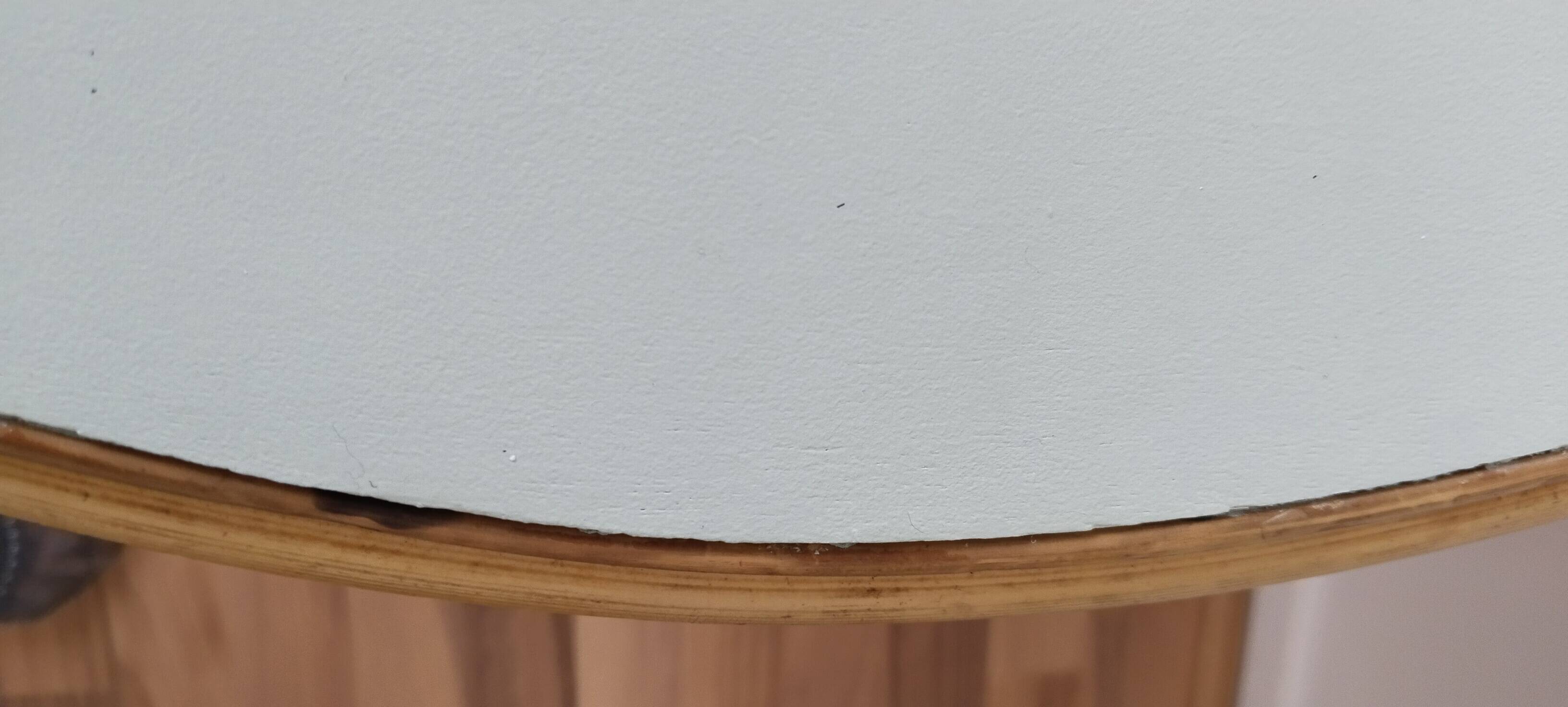 Vintage round rattan table, desk, tripod legs