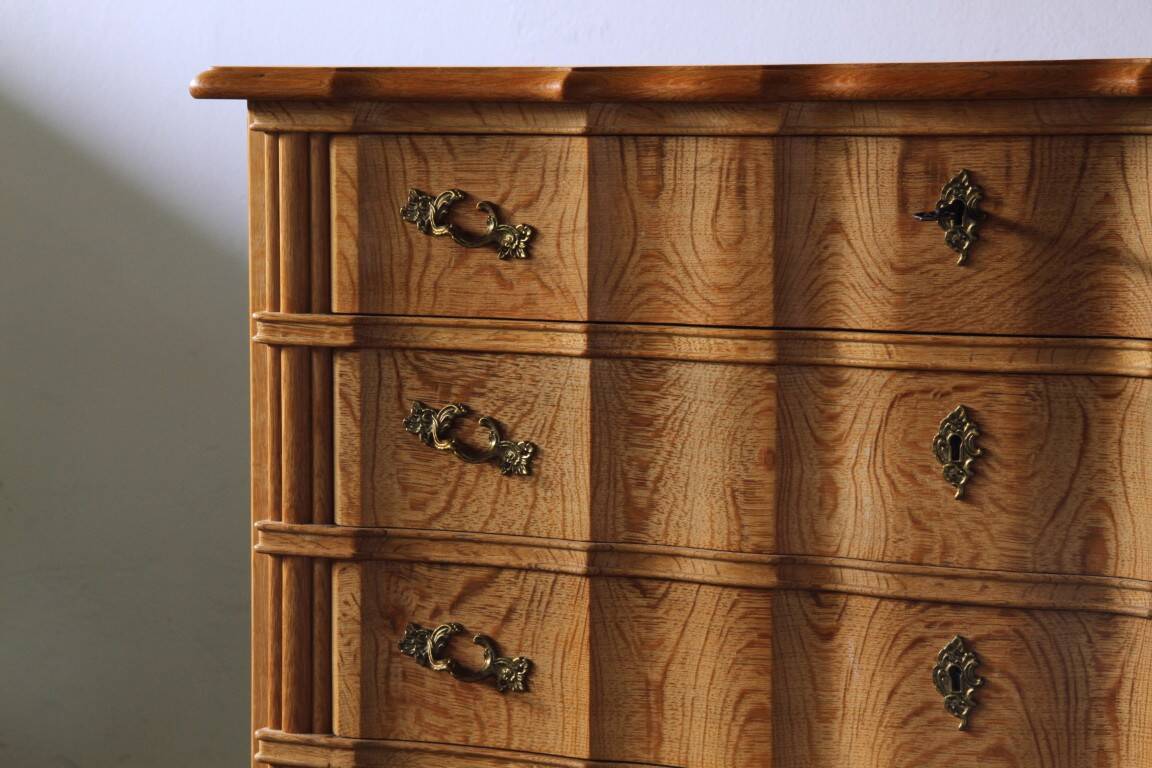 Vintage Mid-century Baroque Style Danish High Boy Brutalist Dresser 1960s