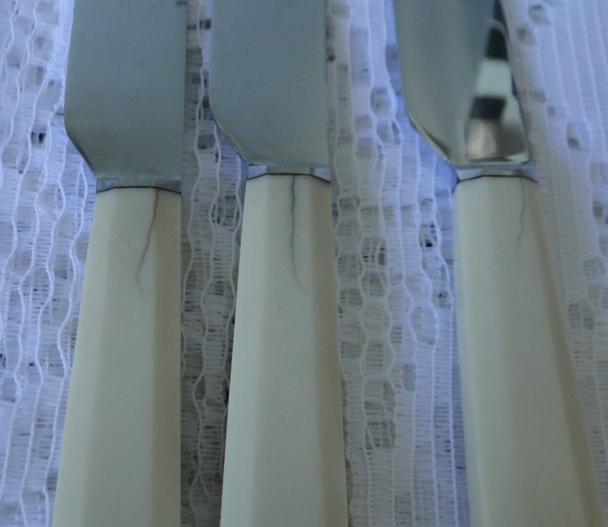 Set 10 old knives stainless blade white handle