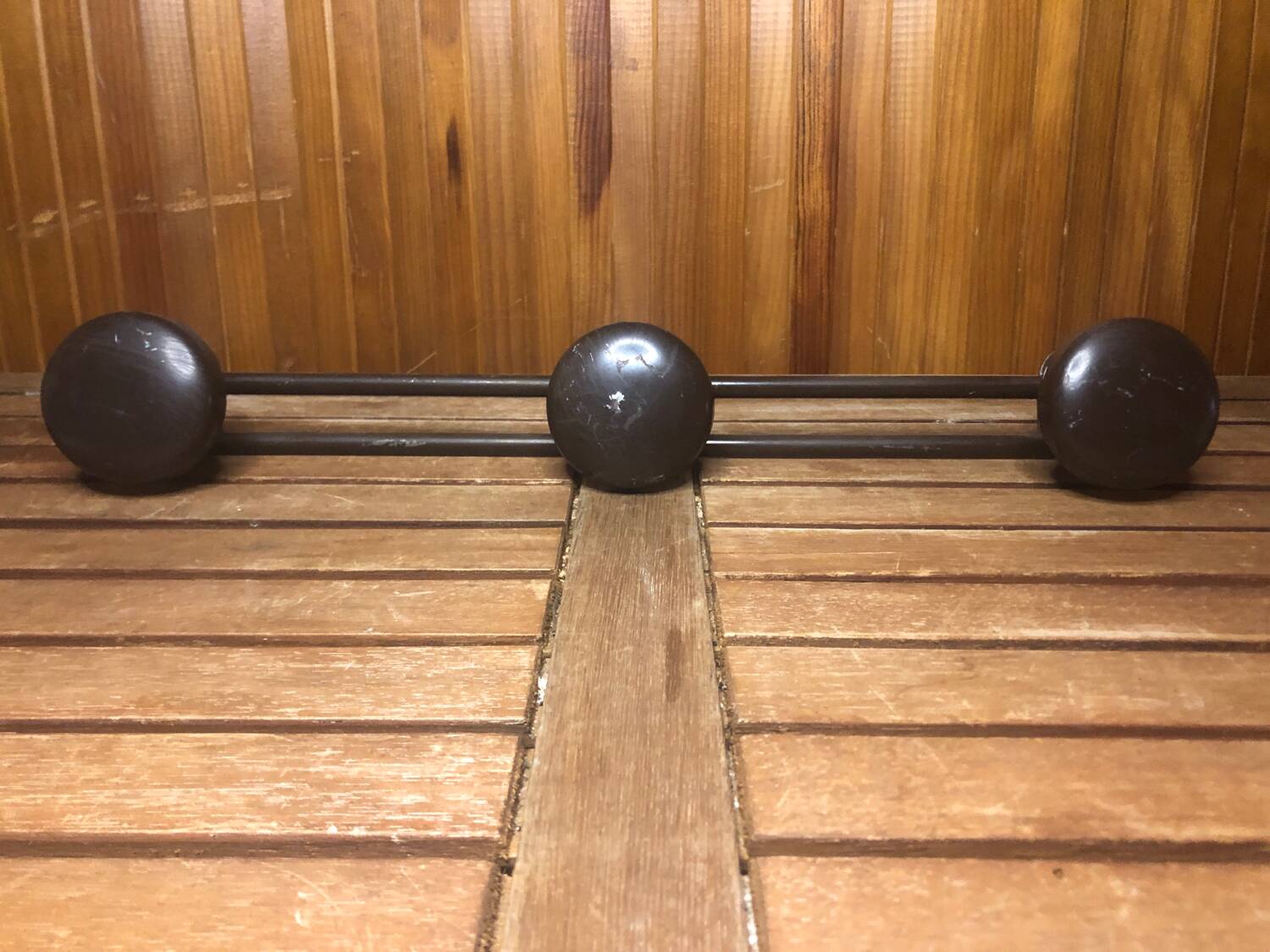 Old wall coat rack x3 vintage brown metal #a418