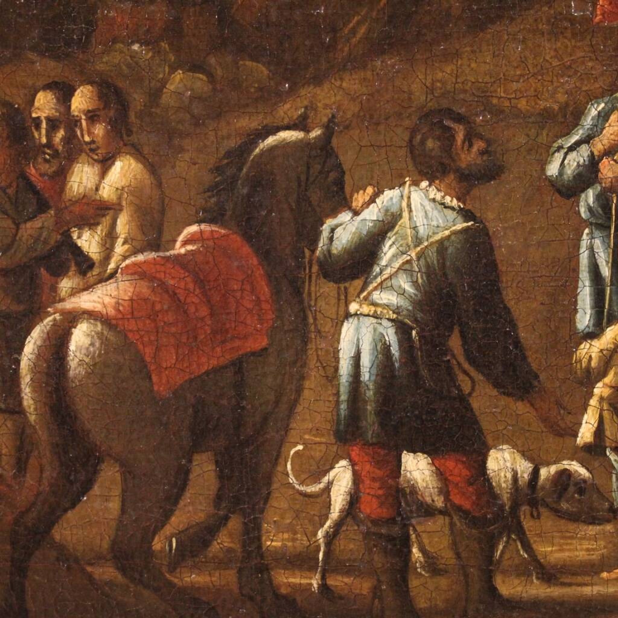 Painting oil on canvas landscape with wayfarers from the 18th century