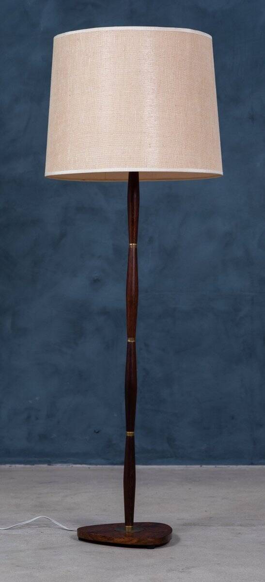 Mid-Century Floor Lamp in Rosewood and Brass, Denmark, 1960s