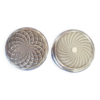 2 art deco style silver metal pill boxes