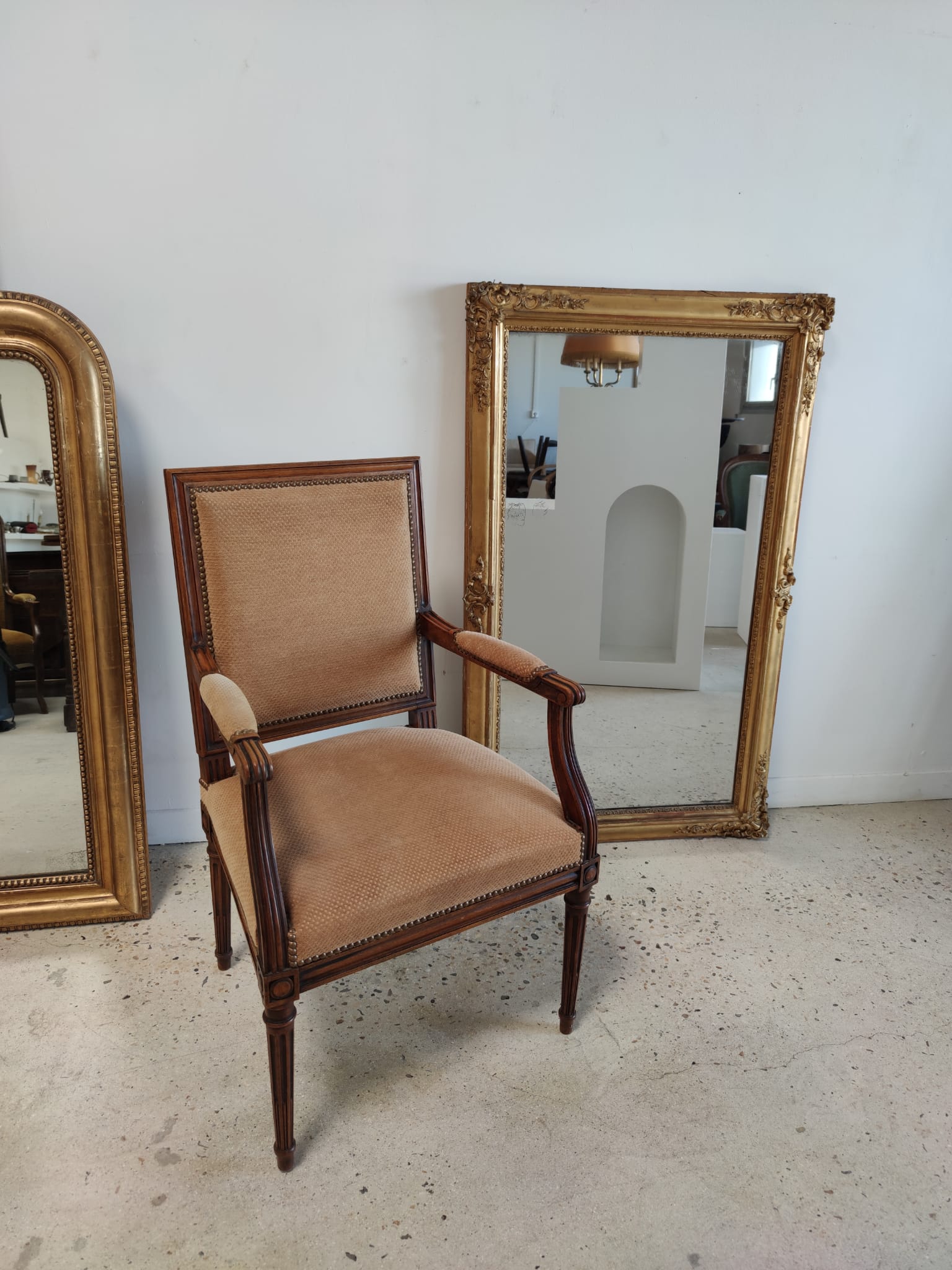 Rectangular golden mirror moldings plant motifs nineteenth H: 130cm