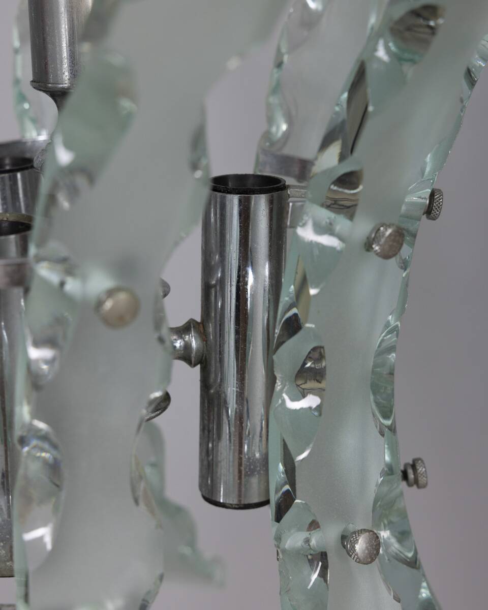 Vintage 70's worked glass chandelier design zeroquattro