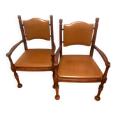 Paire de fauteuils vintage italiens, années 1970-1980, en simili cuir marron.