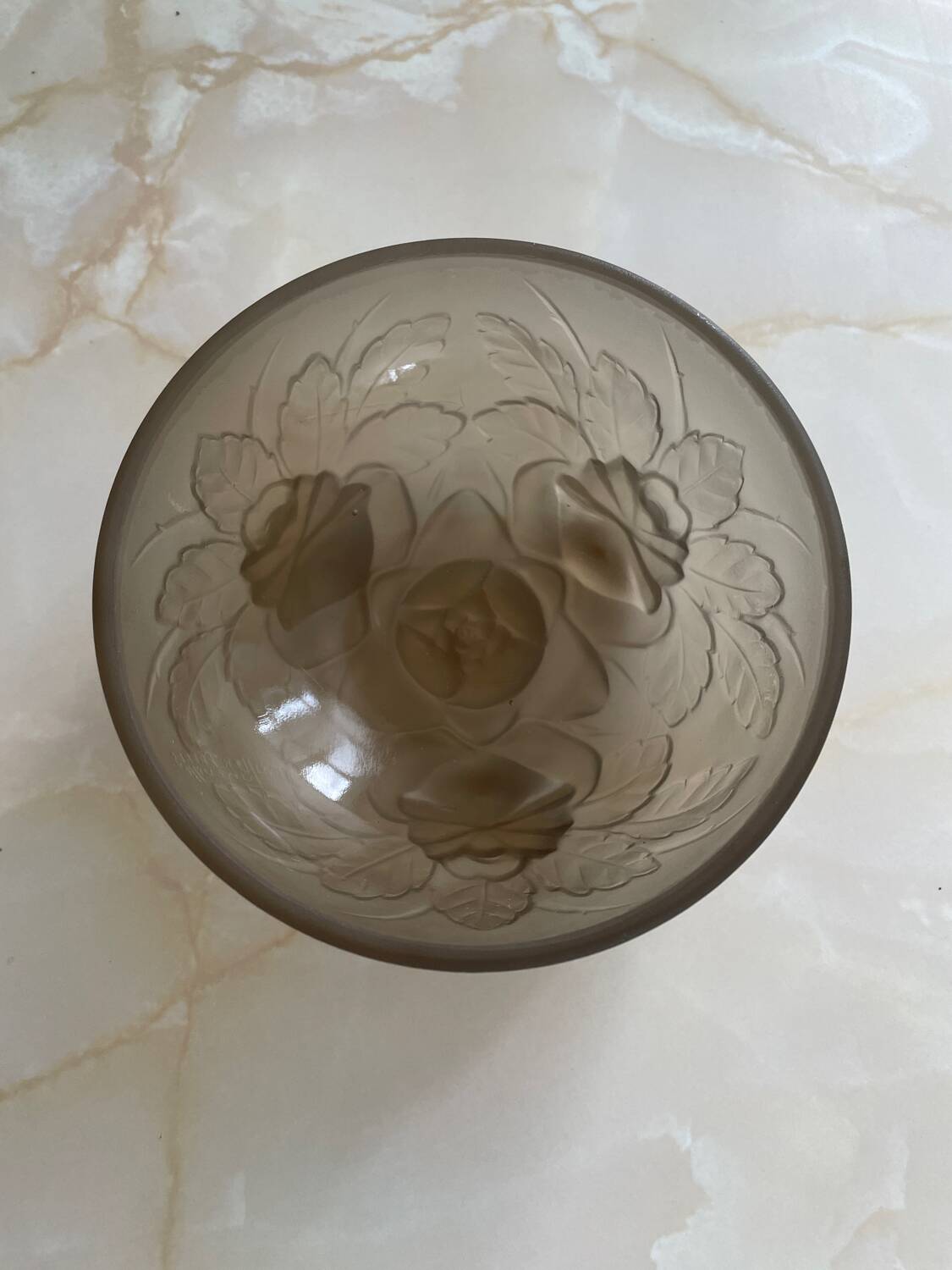 Smoked glass salad bowl and ramekins by Muller frères.