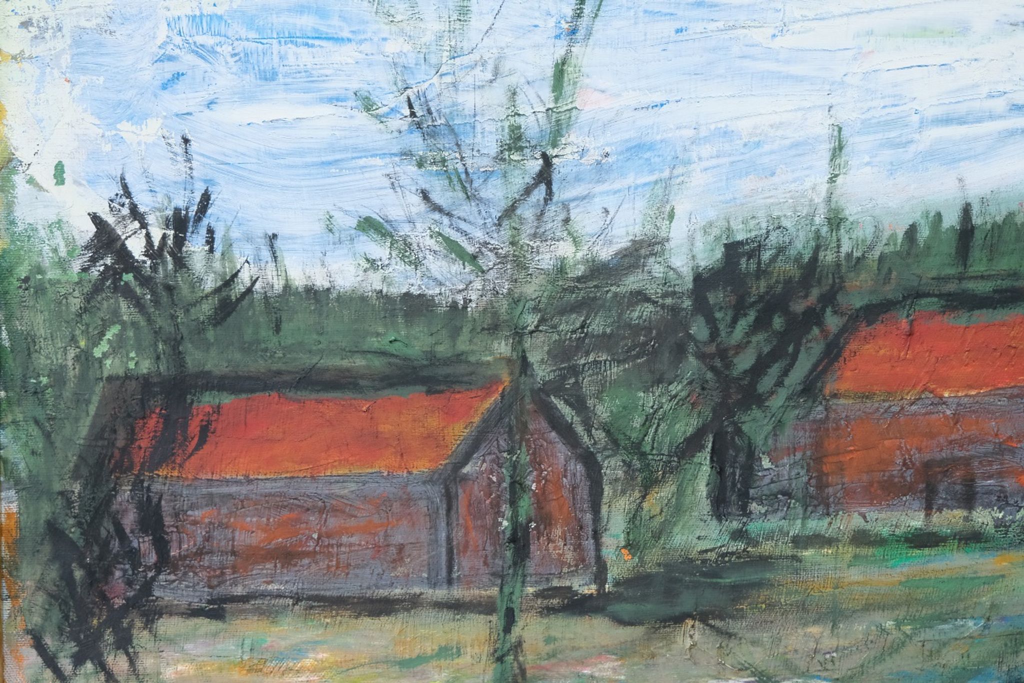 Scandinavian modern painting, signed,  1990s, oil on canvas, framed