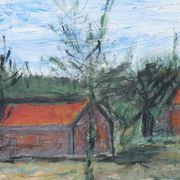 Scandinavian modern painting, signed,  1990s, oil on canvas, framed