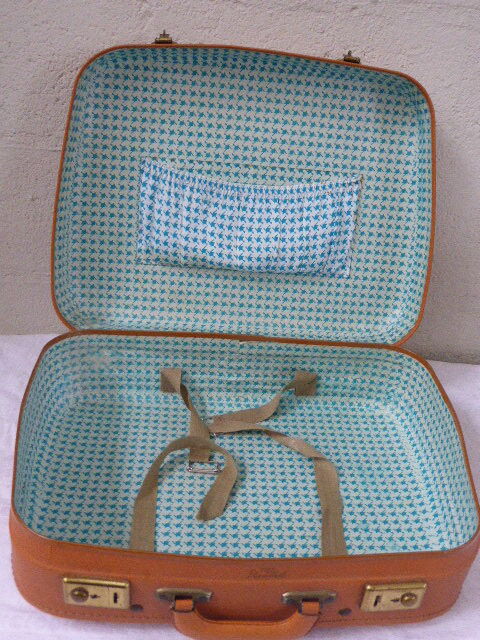 Valise vintage 1950-60 simili cuir caramel