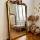 Old mirror louis Philippe Dore gold leaf pediment gilded fireplace