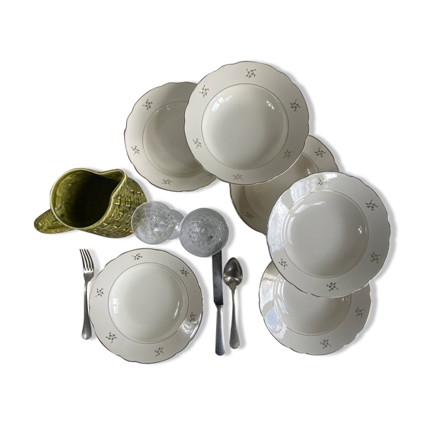 6 assiettes creuses faïence ancienne crème et dorure Villeroy et Boch