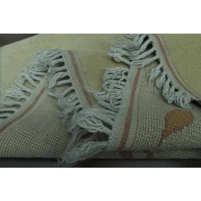 1970s Vintage Turkish Handmade Wool & Cotton Beige Area Rug 160x231