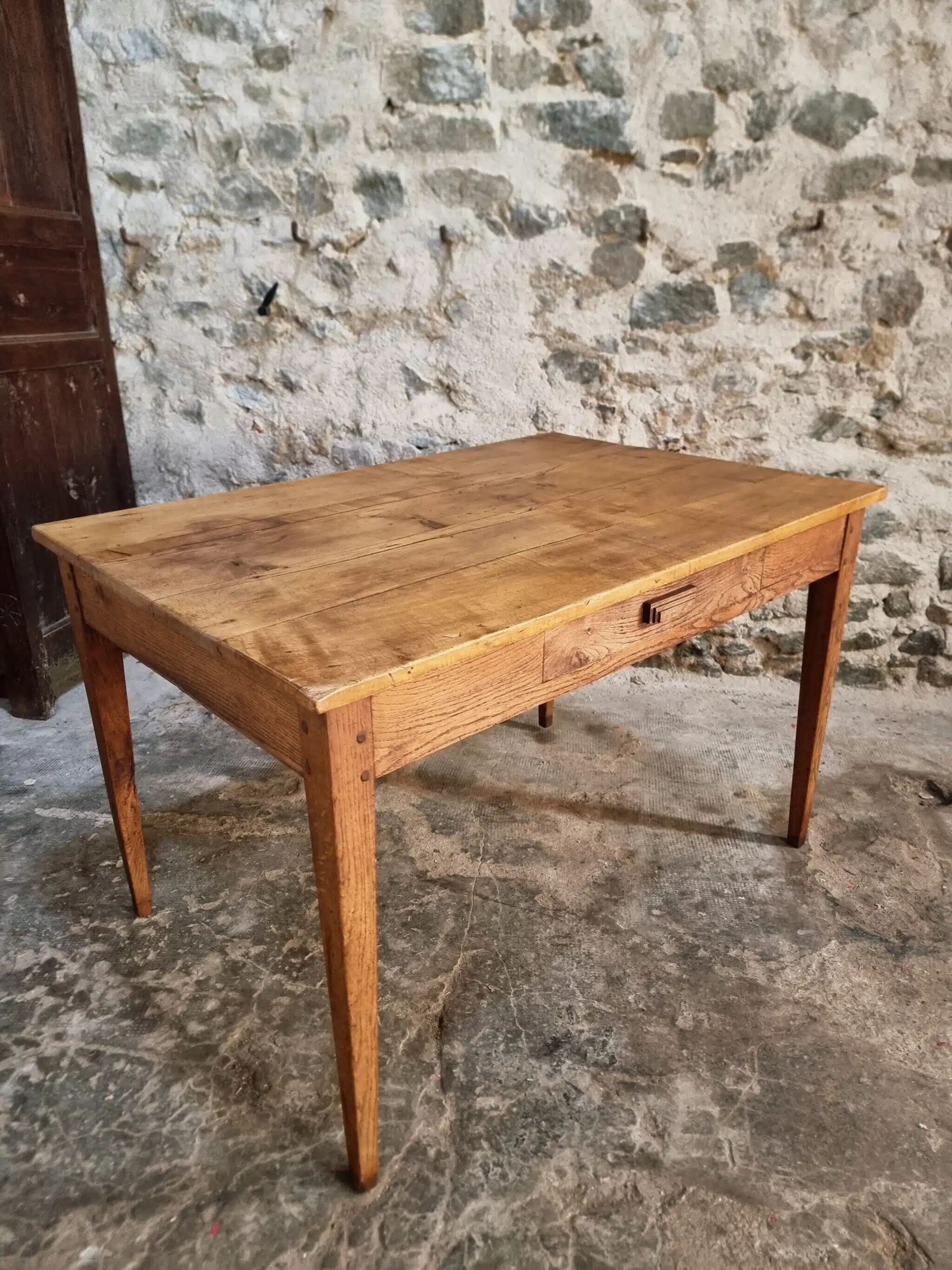 Antique French dining table with drawer, around 1900.