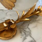 Pair of palm leaf wall lights in Hollywood Regency style with opaque globes by Hans Kögl, Germany, 1970s.