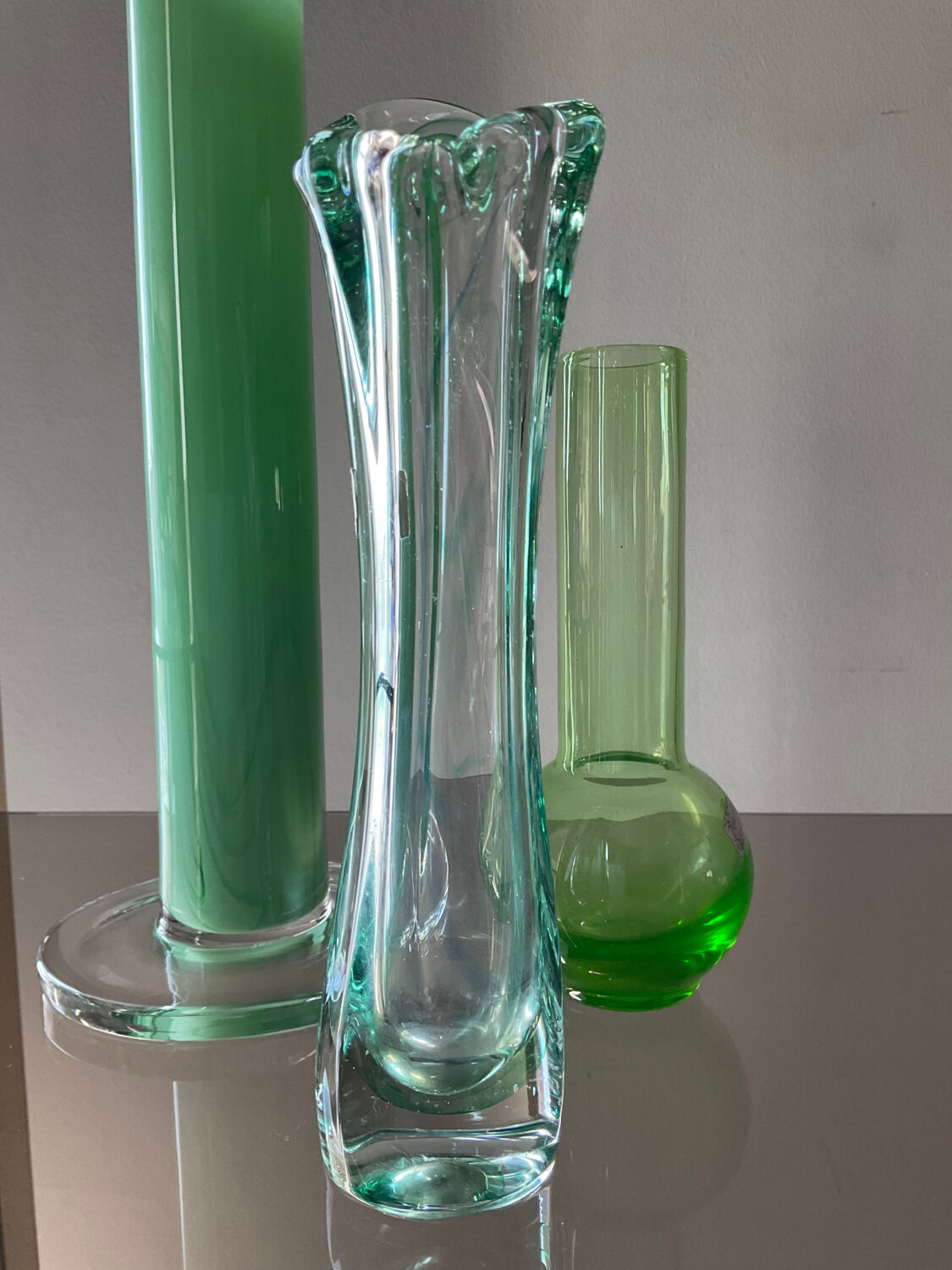 Trio of vintage vases in glass paste and crystal