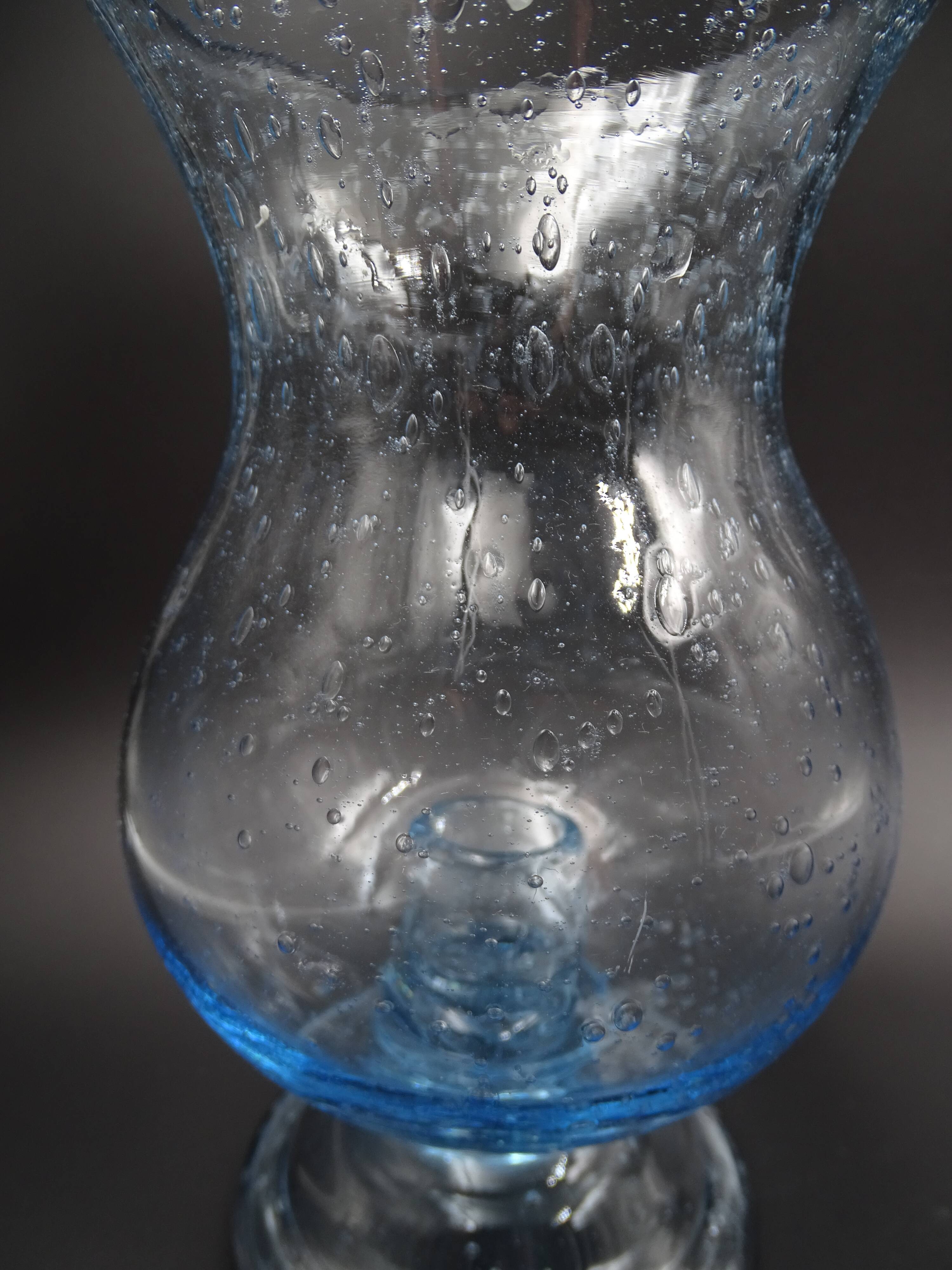 Candlestick or photophore in sky blue bulled glass, signed Biot
