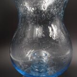 Candlestick or photophore in sky blue bulled glass, signed Biot