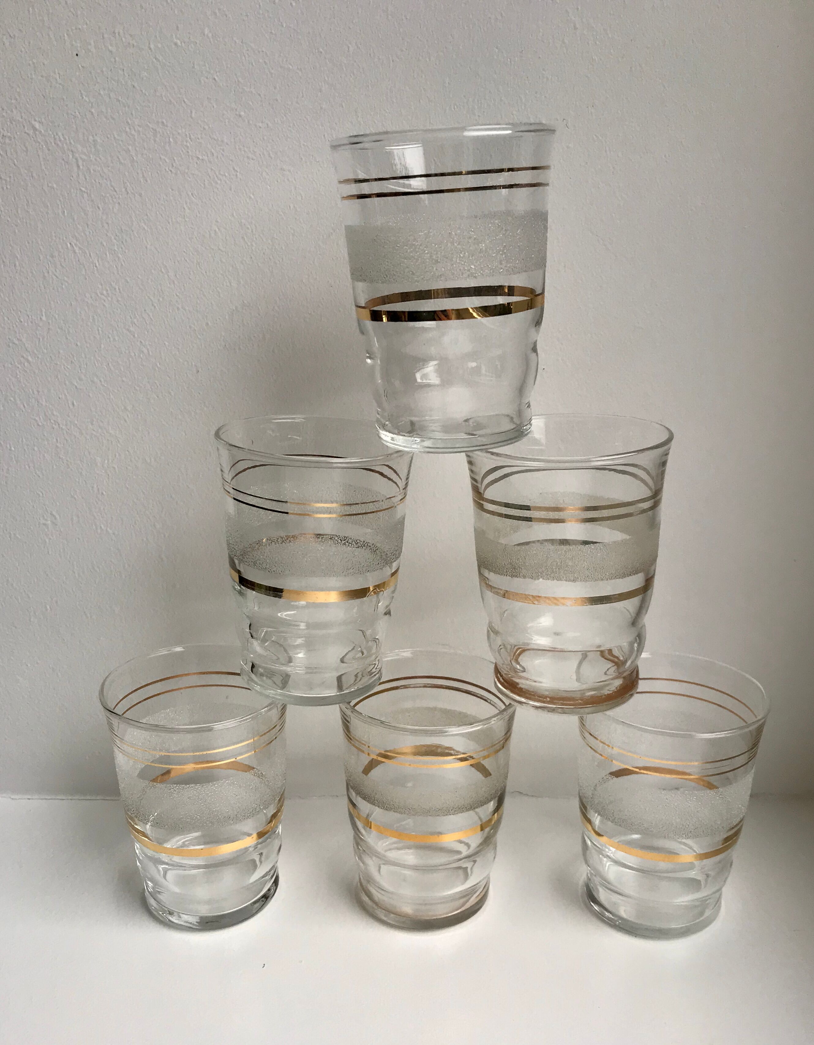 Set of 6 granite glasses with golden edging 50s-60s
