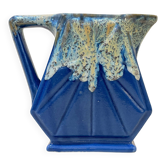 Grand pichet alpho fat lava art déco avec anses en céramique bleu 1930