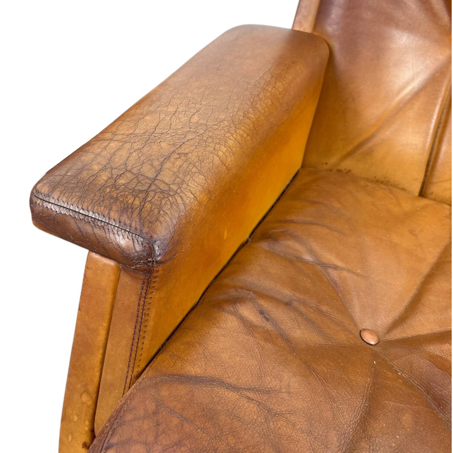 Paire de fauteuils pivotants vintage en cuir cognac par Eugen Schmidt