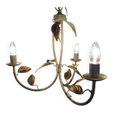 3-light pendant light in off-white color, gold edging and gold leaves