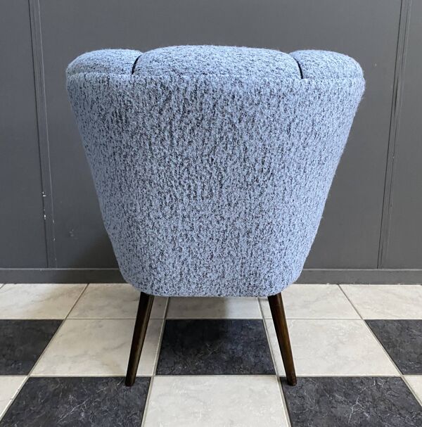 Fauteuil cocktail en laine bleue années 60