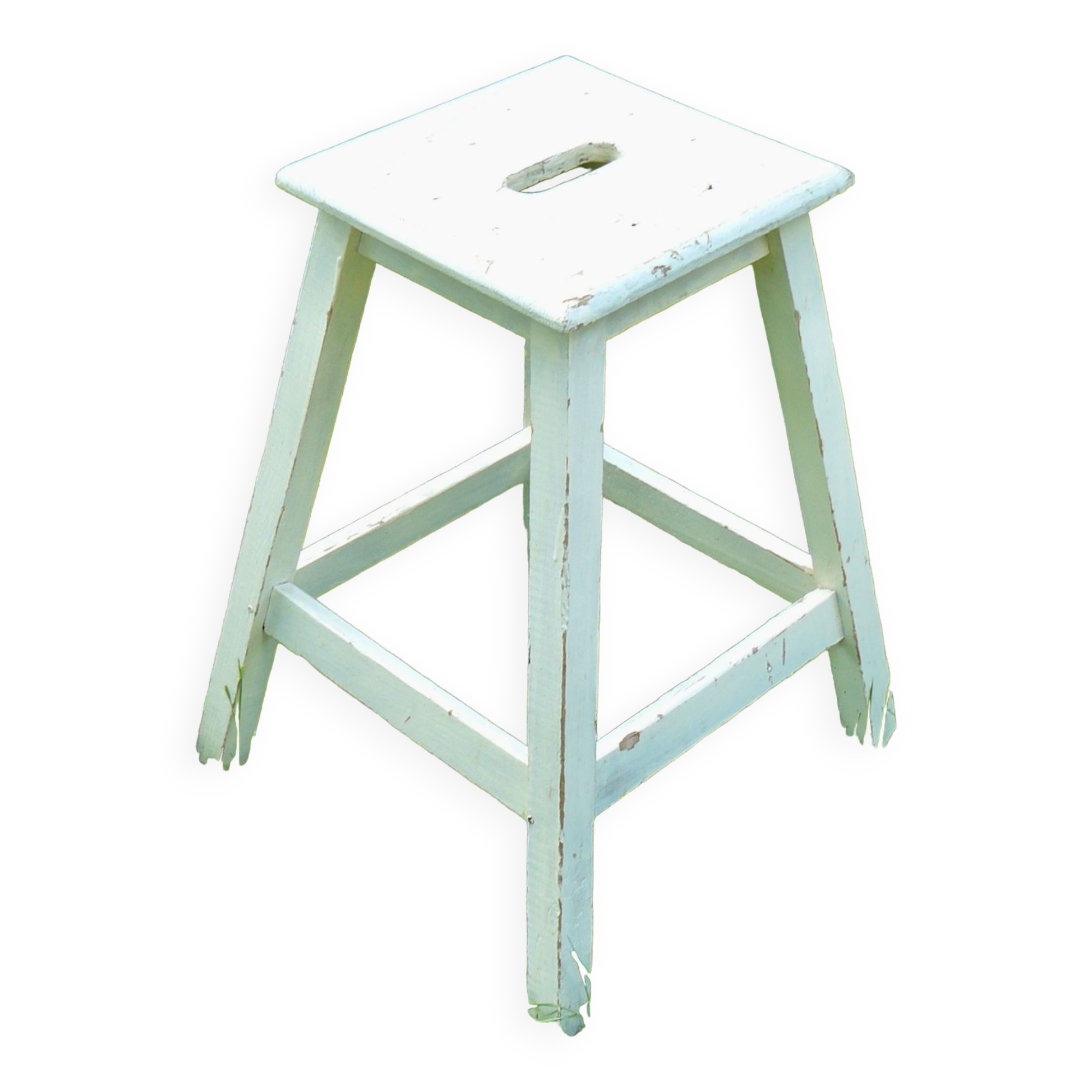 Vintage workshop stool white painted wood