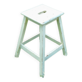 Tabouret d'atelier vintage bois peint blanc